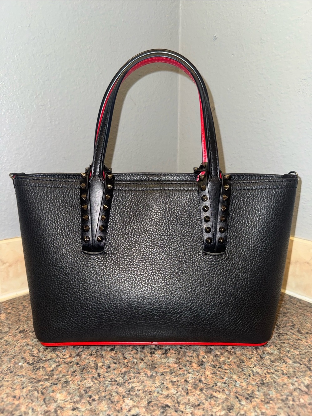Christian Louboutin Black spike Cabata Mini Grained Leather tote 💎pristine